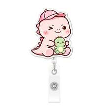1pc Dinosaur Pattern Retractable Badge Reel, Acrylic Easy-Pull Retractable ID Card Holder, Suitable For Nurses, Workers, Doctors, Registered Nurses, Nursing Assistants, Fun Badge Design, Durable Badge Clip, 2D Flat - A - View 7