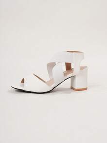 Giày sandal cao gót đế dày kiểu đan chéo, màu trắng thanh lịch, quai ngang mắt cá chân, thích hợp cho trang phục mùa xuân hè. - trắng - Xem 11