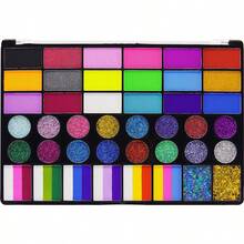 42-Grid 54-Color Face And Body Paint Set, Water-Soluble Face Paint, Includes 2 Brushes, Matte, Neon, Glitter Combination Set, Suitable For Halloween, Stage Performance, Festival And Makeup Party - Multicolor - View 8