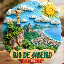 Nam châm Rio De Janeiro hoàng hôn trên núi Sugarloaf và tượng Chúa Cứu Thế, nơi mỗi con sóng nhảy múa theo nhịp điệu, dùng cho mọi bề mặt kim loại trong nhà - A - Xem 1