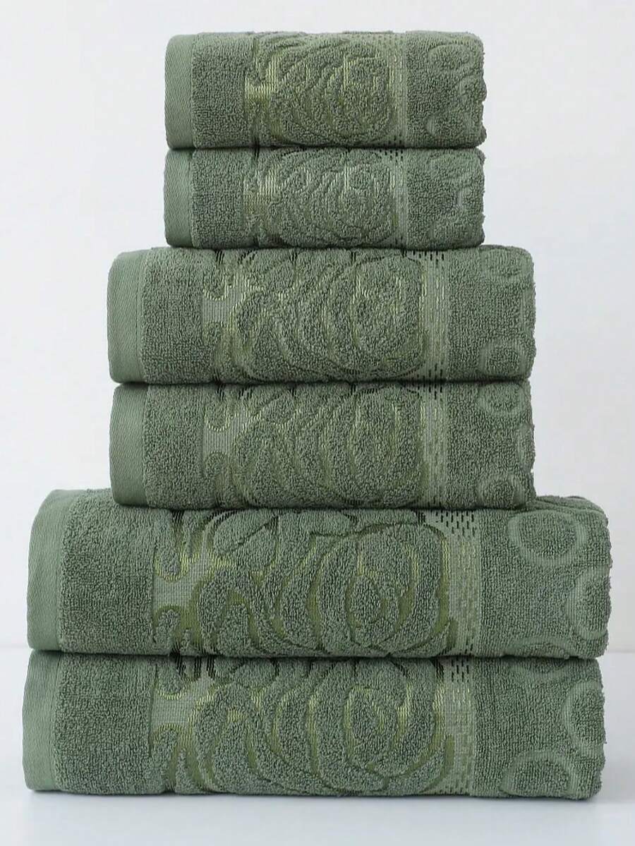 1-Piece Pure Cotton Green Bath Towel Or Kitchen Small Towel, Jacquard Flower Pattern, Water-Absorbent And Quick-Drying, Suitable For Both Men And Women All Year Round, Suitable For Bathroom, Hotel, Festival Gift, Travel And Outdoor, School, Home - Dark Green - View 1