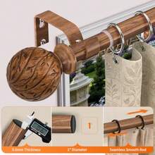 Wood Curtain Rods For Windows 18 To 45 Inch, 1" Adjustable Heavy Duty Boho Drapery Rod Decorative Curtain Rods With Finials Rustic Window Treatment Rods For Kitchen Farmhouse Bedroom Patio - Wood Grain - View 2