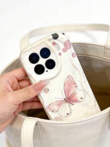 Cream Dopamine Wave Ruffle Soft TPU Texture, Cute Pink Bow Polka Dot Print Pattern Phone Case Compatible With Galaxy S21 S22 S23 S24 S25 S26/Honor/ And Other Models - White - View 4