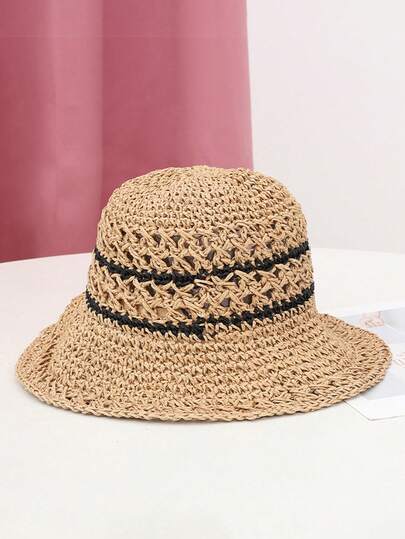 1pc Women's Solid Color Minimalist Summer Best-Seller Face-Slimming Lightweight Sun Protection Outdoor Straw Fisherman Hat, Summer Hot-Selling Versatile Easy-Care Fashion Elegant Elegant Premium Straw Hat, Comfortable Casual Suitable For Outings, Gatherings, Shopping, Travel, Vacation And Other Occasions