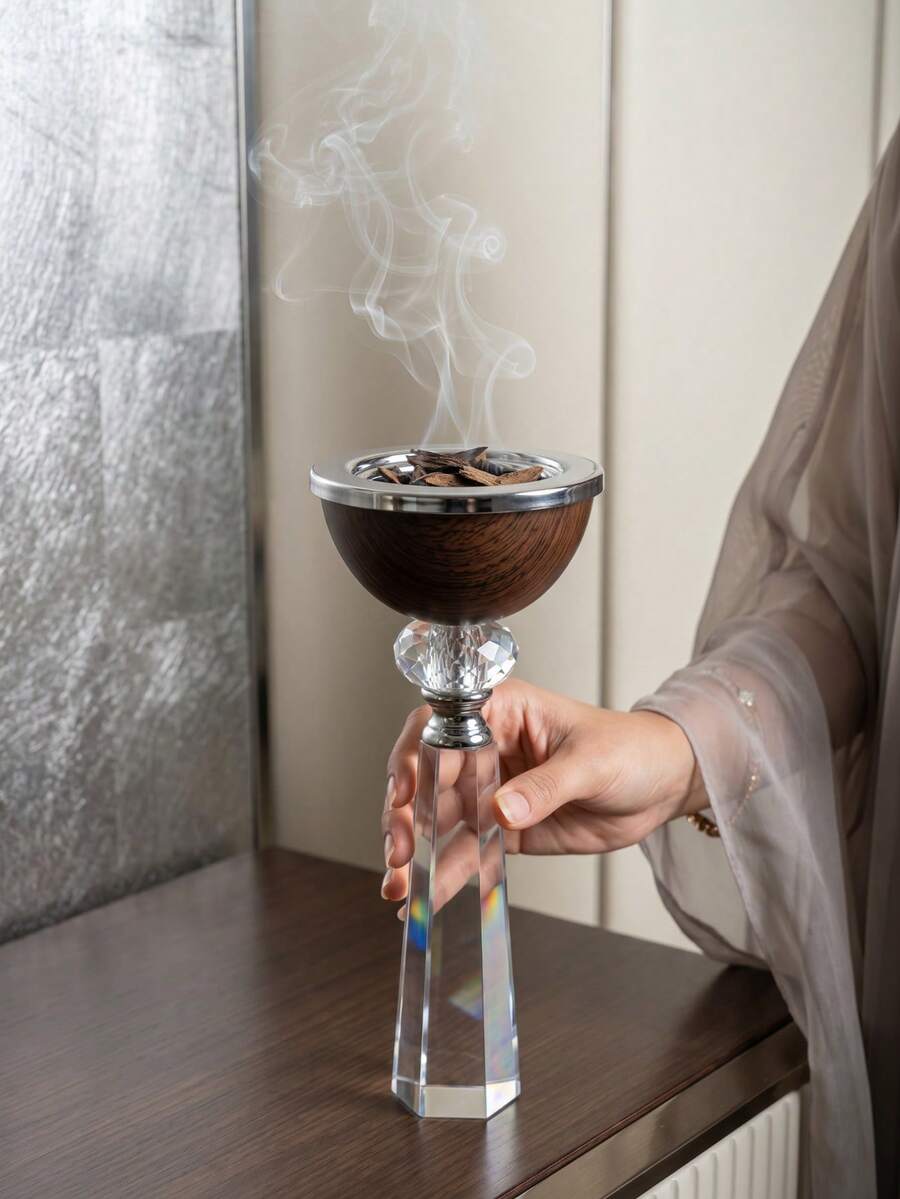 優雅北歐風水晶香爐 | 透明水晶玻璃 Bakhoor 香爐,適用於阿拉伯香料與烏木,極簡現代居家裝飾,適合放鬆與緩解壓力,客廳優雅裝飾,香爐,禮物/贈品 - 優雅六角底座款 - 查看 1