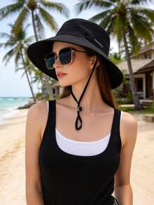 JOYLORD 1pc New Spring/Summer Women's Wide Brim Sun Protection Hat, Fashionable Versatile Bucket Hat With Glasses Holder, Face-Slimming Sun Hat For Women - Multicolor - View 2
