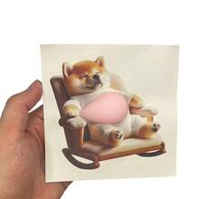 3D Sticker 1pc/2pcs/5pcs Creative Fried Chicken Stickers, Shiba Inu Stickers, Belly Puppy Stickers, Belly Dog Collection Printed Stickers For Scrapbooking And Decoration - Dark Grey - View 4