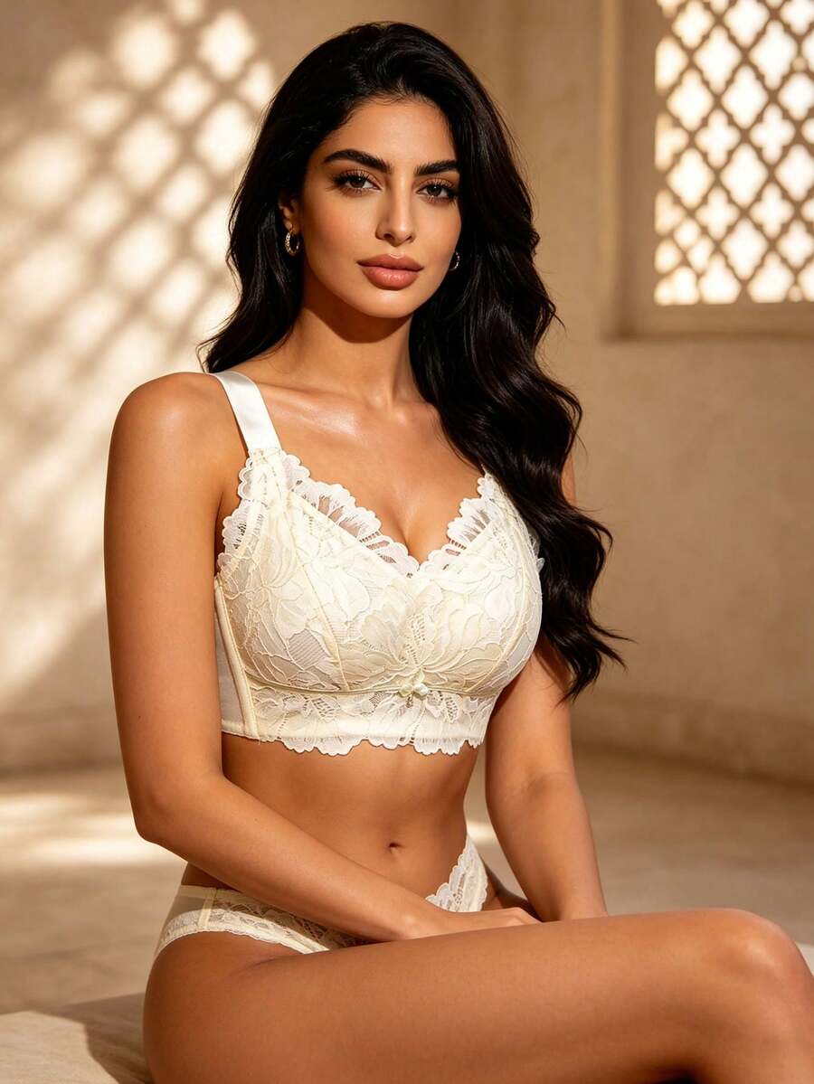 Temptuelle حمالة صدر من الدانتيل الفرنسية الجذابة للنساء، حمالة صدر مبطنة مريحة بأسلاك لصدر كبير، ترفع وتعزز الإطلالة - بيج - مشاهدة 1