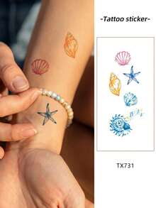 1pc Waterproof Anti-Rubbing PVC Realistic Shell & Conch Tattoo Sticker, Suitable For Women & Men, Beach, Pool, Party, Daily Use - Multicolor - View 1