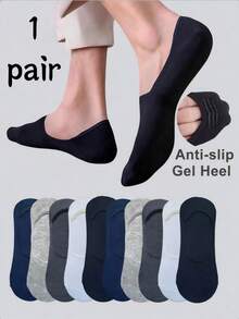 1/5/10 Pairs Men's Plus Size Anti-Slip Silicone Heel Grip Ultra Low-Cut Breathable Invisible Boat Socks, Suitable For Daily Wear Or Sports - Multicolor - View 5