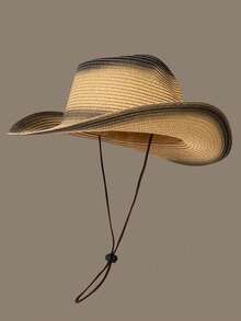 1pc Women's Straw Hat, Travel Vacation Straw Hat Bohemian Polyester Fashion Outdoor Straw Hat Beach Straw Hat Suitable For Daily Outdoor Use - Multicolor - View 2