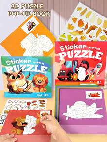Children's 3D Sticker Puzzle, Sticker Puzzle Picture Book, Preschool Quiet Book, Montessori Kindergarten Learning Activity, Suitable For Children 3 Years And Older, Educational Matching Autism Sensory Travel Toy - Multicolor - View 2