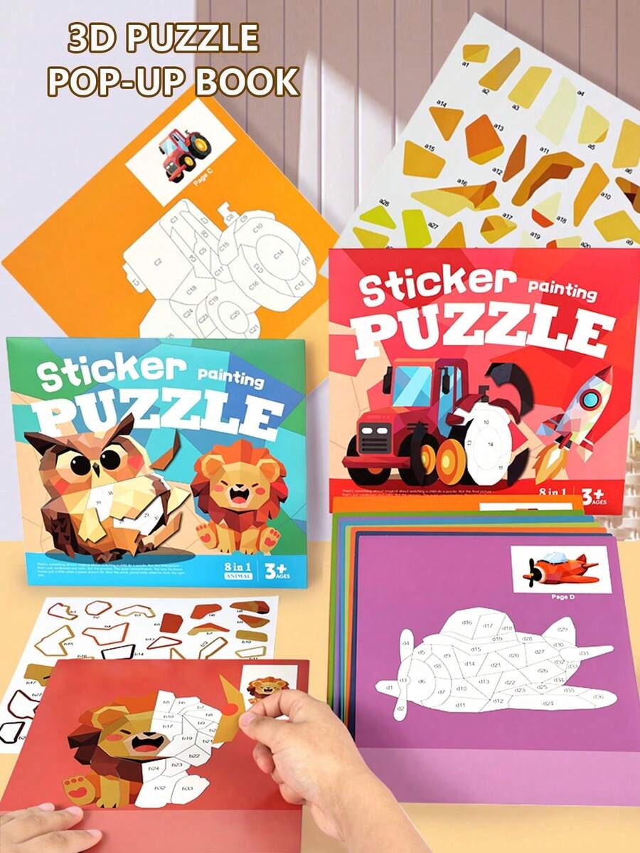 Children's 3D Sticker Puzzle, Sticker Puzzle Picture Book, Preschool Quiet Book, Montessori Kindergarten Learning Activity, Suitable For Children 3 Years And Older, Educational Matching Autism Sensory Travel Toy
