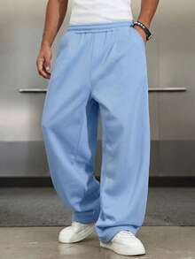 1pc Boys Loose Fit Thermal Lined Thick Warm Straight Leg Sweatpants Spring Autumn Winter - Baby Blue - View 1