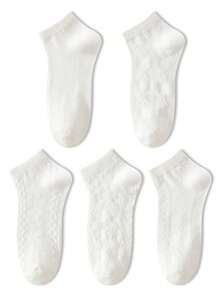 ZUJO 5 Pairs Women's Mesh Lace Trim Pure White Cable Knit Short Socks, Simple And Comfortable, Suitable For Spring, Autumn And Summer - White - View 6