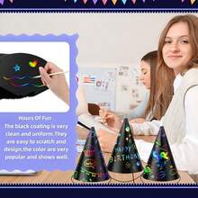 Colorful Scratch Card Party Hat Set - Cone Hats With Elastic Cord And Pen, For Creative Decoration And Group Interaction, 36pcs - Multicolor - View 9