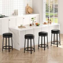 24'' Backless Round Swivel Bar Stools Set Of 2/4, Modern Counter Height Backless Round Kitchen Island Seating With PU Leather Upholstery And Metal Frame Durable Comfortable - View 6