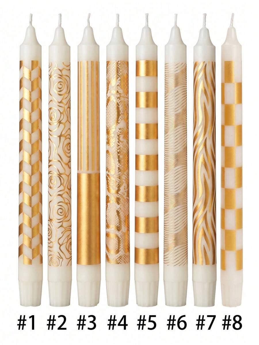 2pcs Gold Floral Pattern White Tapered Candles Set, Soy Wax Decorative Candles For Wedding Table Decor, Party Decoration And Candlelight Dinner