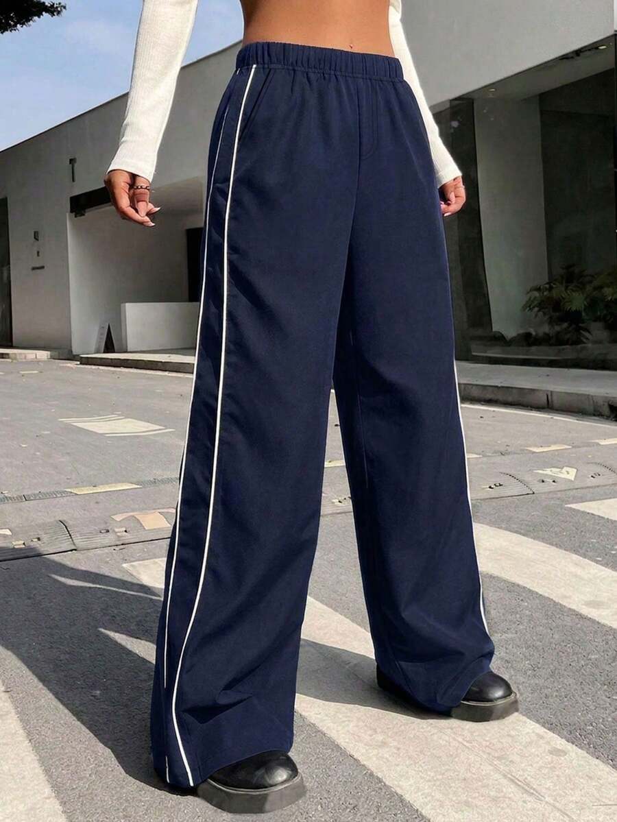 1件 青少年女孩簡約休閒百搭直筒長褲,適合運動、戶外、春夏秋冬、返校穿著 - 藍色 - 查看 1