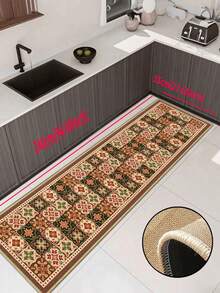 1pc European-Style Symmetrical Floral Tile Retro Kitchen Mat, Made Of 3.5 Mm Soft Rubber Material, Water-Absorbing Mat, Suitable For Use In Kitchens, Bathrooms, Living Rooms, Outdoor Door Mats, Kitchen Floor Mats, Home Decor Items, And Bathroom Mats. - Multicolor - View 10