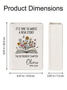 Personalized Teacher Retirement Vase, Customized Name And Date, Ceramic Vase With Floral And Book Theme Pattern, Suitable For Desk, Bookshelf, Office, Classroom, Home Decor And Flower Display, Teacher Retirement Thank You Gift For Teachers, Educators, Colleagues And School Staff, Teacher Gift, Personalized Teacher Gift, Teacher Retirement Gift, Teacher Appreciation Gift - Multicolor - View 3