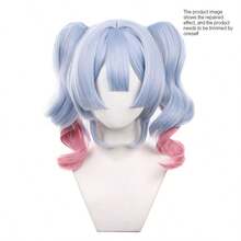 Blue Gradient Pink Wig, Rabbit Hole Cosplay Wig, Realistic Scalp Top, Tiger Claw Clip Twin Ponytails, Suitable For Anime Conventions, Carnivals, Halloween Wig Accessories - Rose Red - View 1