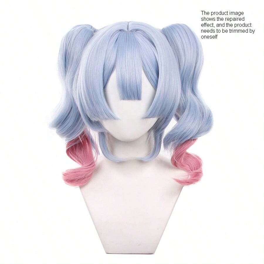 Blue Gradient Pink Wig, Rabbit Hole Cosplay Wig, Realistic Scalp Top, Tiger Claw Clip Twin Ponytails, Suitable For Anime Conventions, Carnivals, Halloween Wig Accessories - Rose Red - View 1