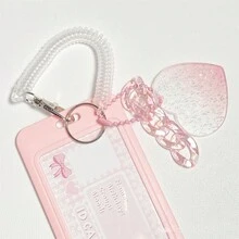 1pc Pink Card Holder With Heart-Shaped Clasp, Creative Multi-Function Student Back To School Card Pouch - Pink - View 3