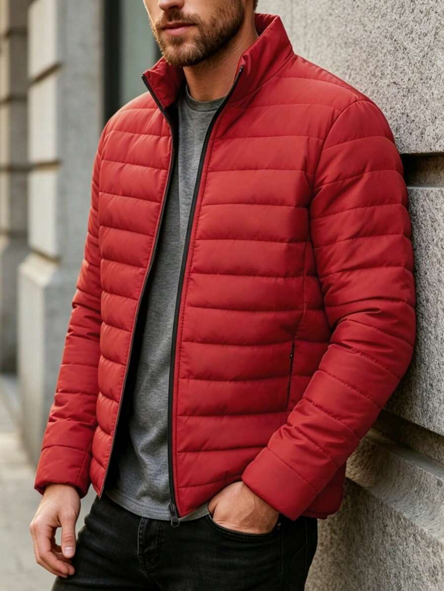 1pc Men's Autumn/Winter Versatile Stand Collar Motorcycle Padded Padded ...