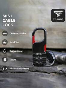 TOSUOD 3-Digit Combination Steel Cable Lock, Retractable Portable Anti-Theft Lock For Motorcycle And Bicycle, Anti-Cut And Anti-Pry Structure, Multi-Functional Lock Compatible With Helmet And Luggage, Essential Cycling Safety Accessory - Multicolor - View 6