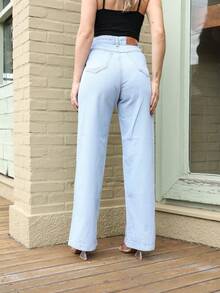 Wide Leg Jeans Women's Fashion - 淺藍色 - 查看 4