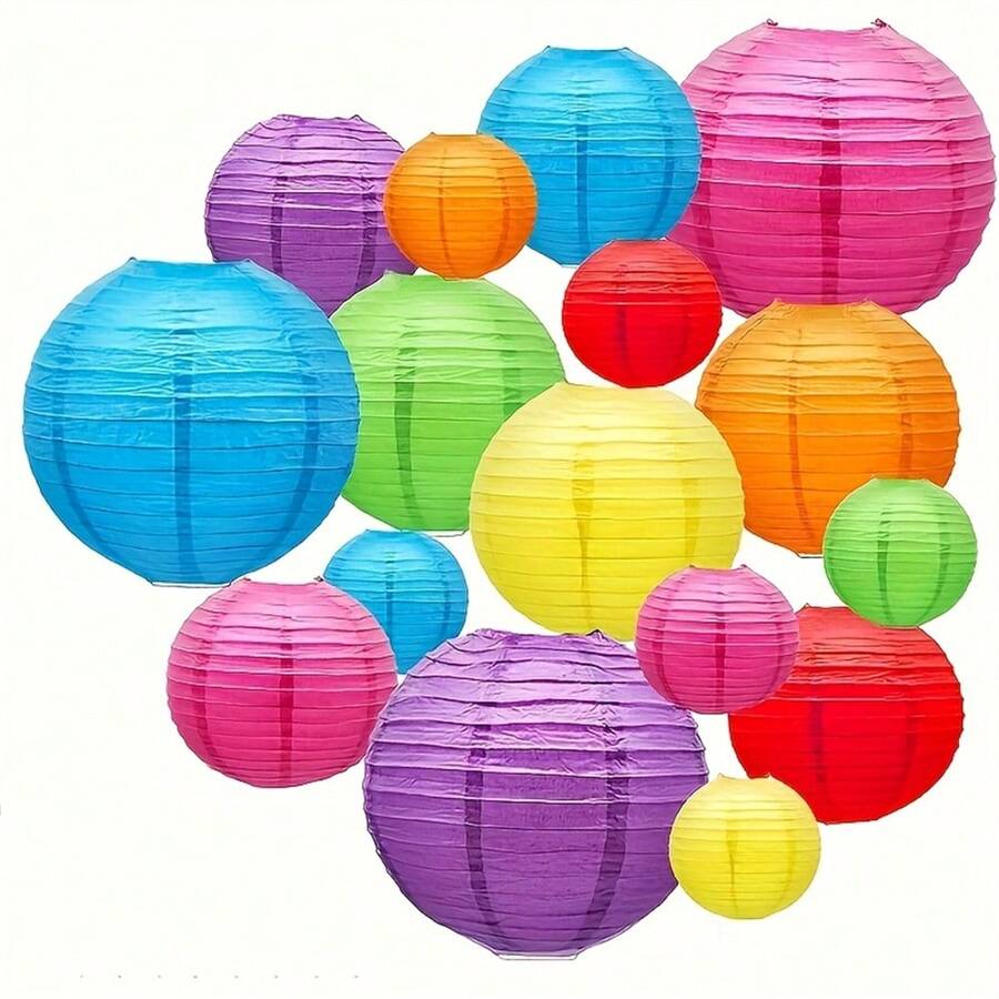 16pcs/14pcs/12pcs Hanging Colorful Paper Lanterns, Multicolor Round Foldable Paper Lanterns, Suitable For Weddings, Baby Showers, Birthday Parties And Garden Decoration, Collapsible Design - Colorful Paper Lanterns - View 1