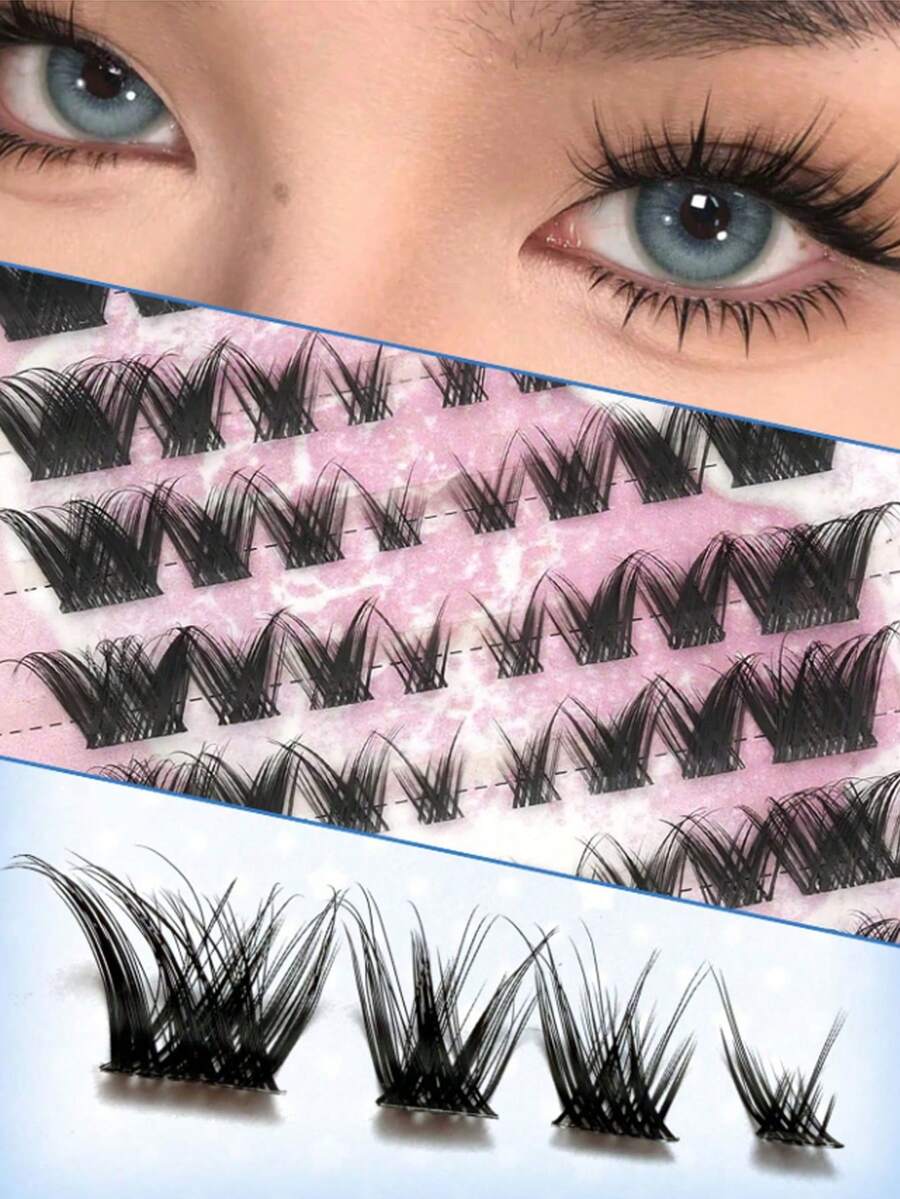 64/104 Clusters Korean Refined Anime Style False Eyelashes, C Curl Natural Flirty Design, Suitable For Beginners, 8-13mm Length Eyelash Clusters, Independent False Eyelash Clusters, Suitable For Home DIY, Reusable, Suitable For Beginners, Soft And Fluffy Eyelash Clusters, Mixed Lengths. - C - View 1