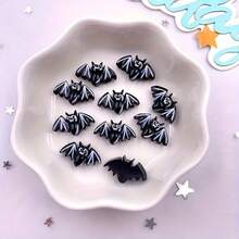 2D Flat 10pcs Mini Black Bat Decorations - Colorful Resin Material, Flat Back Design, Suitable For DIY Scrapbooking And Halloween Nail Art Decoration, Perfect For Halloween Decor - A - View 5