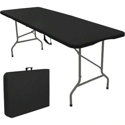 Mesas plegables con asa de transporte, ligera, rectangular, portátil, de plástico, patas de acero, para fiestas, cenas, bodas, eventos, pícnic, interior, exterior (5 pies, negro)