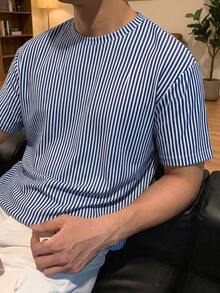 Men's Summer Round Neck Casual T-Shirt Loungewear Top - Blue - View 1