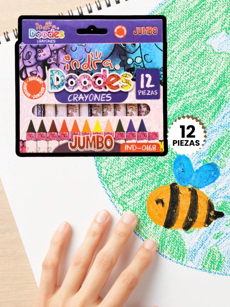 Jumbo Wax Crayons For Children, Round Shape With 12 Colors - Multicolor - View 1