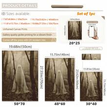 1pc Framed Canvas Wall Art, Vintage Brown Tone Misty Forest Ghost Canvas Decor, Dark Gothic Horror Halloween Retro Photo Print Framed Wall Hanging, Suitable For Modern Home Decor, Room Decoration - Forest Ghost - View 3