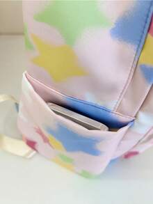 1pc Girls Star Print Nylon Zipper Closure Fashion Backpack Student School Bag Suitable For All Seasons Daily Use Without Pendant - A - View 7