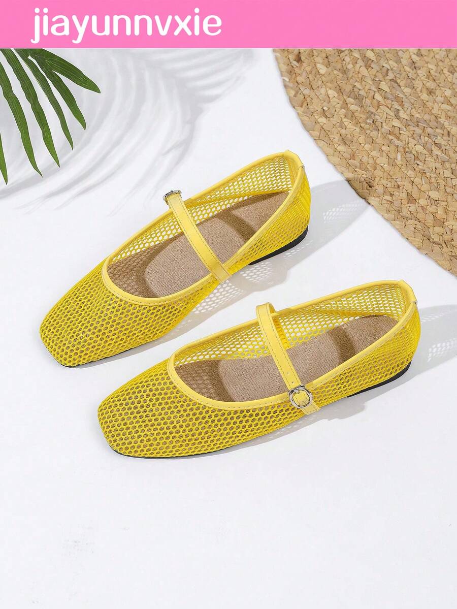 Women's Mesh Ballet Flats, Breathable Casual Square Toe, Fashionable Comfortable Soft Bottom Flat Shoes