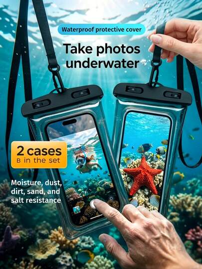 Universal Waterproof Phone Pouch, Waterproof Phone Case, Compatible With IPhone 16/15/14/13/12 Pro Max/XS Plus, Compatible With Samsung Galaxy S22/S23 Phones, 3D Phone Dry Bag, Suitable For Vacation, Compatible With Various Phone Models, Swimming Underwater Waterproof Phone Pouch, Air Cushion Waterproof Phone Case, Beach Waterproof Phone Dry Bag, Beach Waterproof Phone Dry Bag, Summer, Beach, Travel, Portable