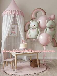 7pcs/5pcs Dreamy Creamy Bear Balloon Set, Matte Pink Rainbow Balloons, 24-Inch Transparent Non-Stretch Bobo Balloons, 18-Inch Macaron Pink Latex Balloons, 18-Inch Macaron Pink And Creamy Heart-Shaped Foil Balloons, Exquisite Decorations For Baby Shower Party And Birthday Celebration - Multicolor - View 5