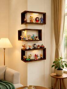1/2/3pcs Solid Wood Corner Shelf, Multi-Layer Display Rack, Space-Saving Storage Rack, Solid Wood Corner Storage Rack, Wooden Wall-Mounted L-Shaped Display Rack, Small Decor Storage Rack, Figurine And Collectibles Storage Rack - Multicolor - View 5