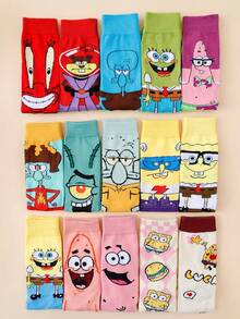 SpongeBob SquarePants 1/3/5/8/10 Pairs Kawaii Cartoon Crew Socks, Cute Novelty Character Socks, Multi-Pack (Random) - Multicolor - View 1