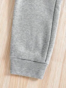 Baby Boy Cartoon Print Crew Neck Warm Sweatshirt And Pocket Long Pants Set - Grey - View 4