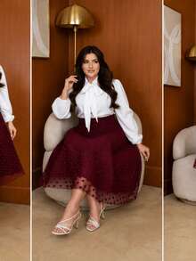 LINED TULLE MIDI SKIRT DOES NOT INCLUDE BELT ELEGANT AND BEHAVIORAL FASHION - 紫紅色 - 查看 7