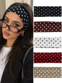 5pcs/1pc Women's Sweet & Cool Sports Yoga Beach Black White Brown Khaki Burgundy Polka Dot Pattern Headband Fashion Versatile High-End Elegant Elegant Minimalist Style Small Long Scarf Hair Hoop Hair Accessory Suitable For Daily Outings Casual Parties Commuting Vacation Hair Tying Hair Binding Hair Styling Makeup Outfit Matching Accessory - Multicolor - View 1