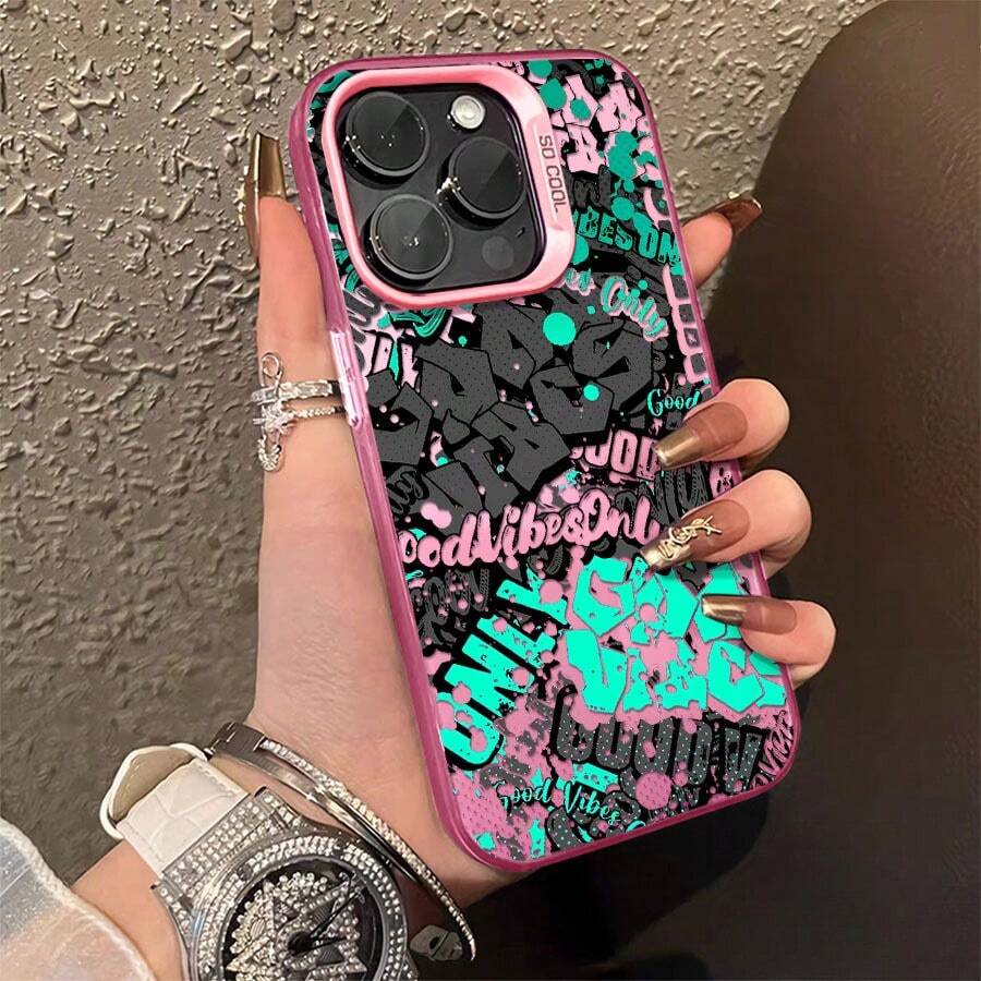 Phone Case - 1 Piece Graffiti Text Design Phone Case Suitable For Apple 17 16 15 14 13 12 11 PRO MAX Shockproof Camera Protection Phone Case Functional Fashionable Aesthetics For Daily Use(Shipped From European Local Warehouse) JITZ - 羅莎 - 查看 1