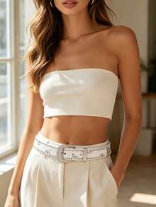 1pc Women's Buckle Belt With Chain Decoration, Vintage Artistic Style, Versatile Leather Belt For Men And Women - Belt - View 5