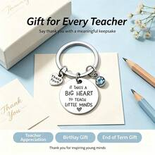 Stainless Steel Teacher Appreciation Keychain, Engraved [It Takes A Big Heart To Shape Little Minds]Key Ring, Heart-Shaped Rhinestone Pendant Key Chain, Teacher's Day, Back To School, Birthday Gift, Student Appreciation Gift For Preschool/Kindergarten Teachers - Blue - View 1